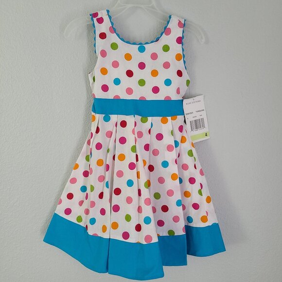 🆕️ Rare Editions NWT Girls white and blue Polka Dot Sleeveless Dress – Size 4 - Picture 1 of 10